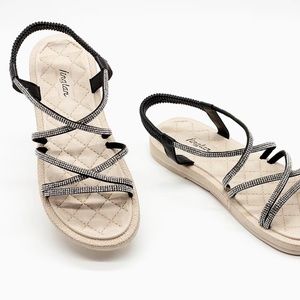 Faux Crystal Embellished Black Sandals